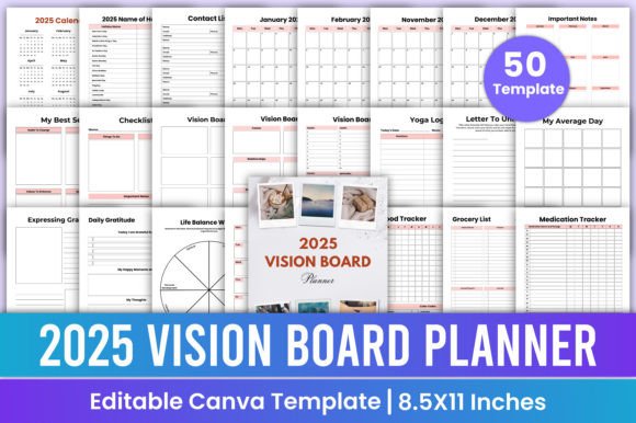 Download 2025 Vision Board Planner Canva Template - 2025 Collection
