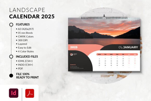 Download Landscape Calendar 2025 Template - 2025 Collection