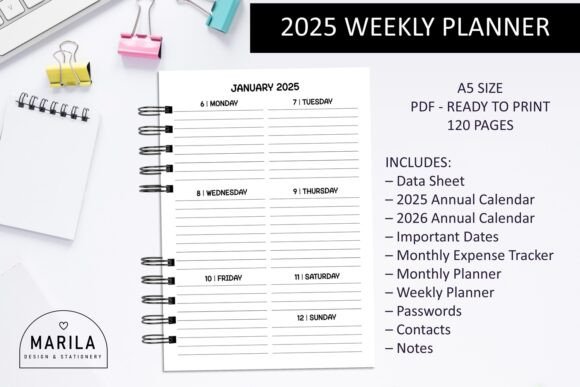 Download 2025 Weekly Planner A5 Ready-to-Print #1 - 2025 Collection