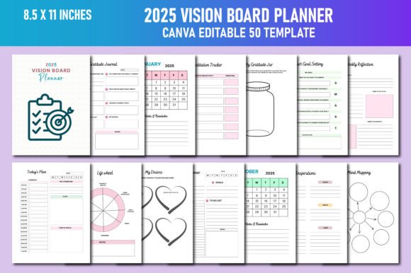 Download 2025 Vision Board Planner Canva KDP - 2025 Collection